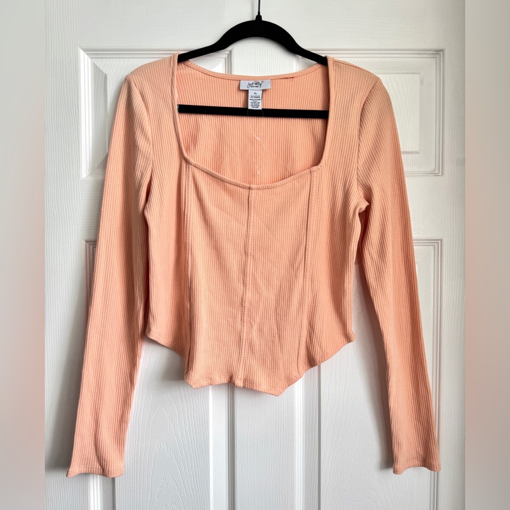 💃 Just Polly Peach Ribbed Corset Style Top, Size XL